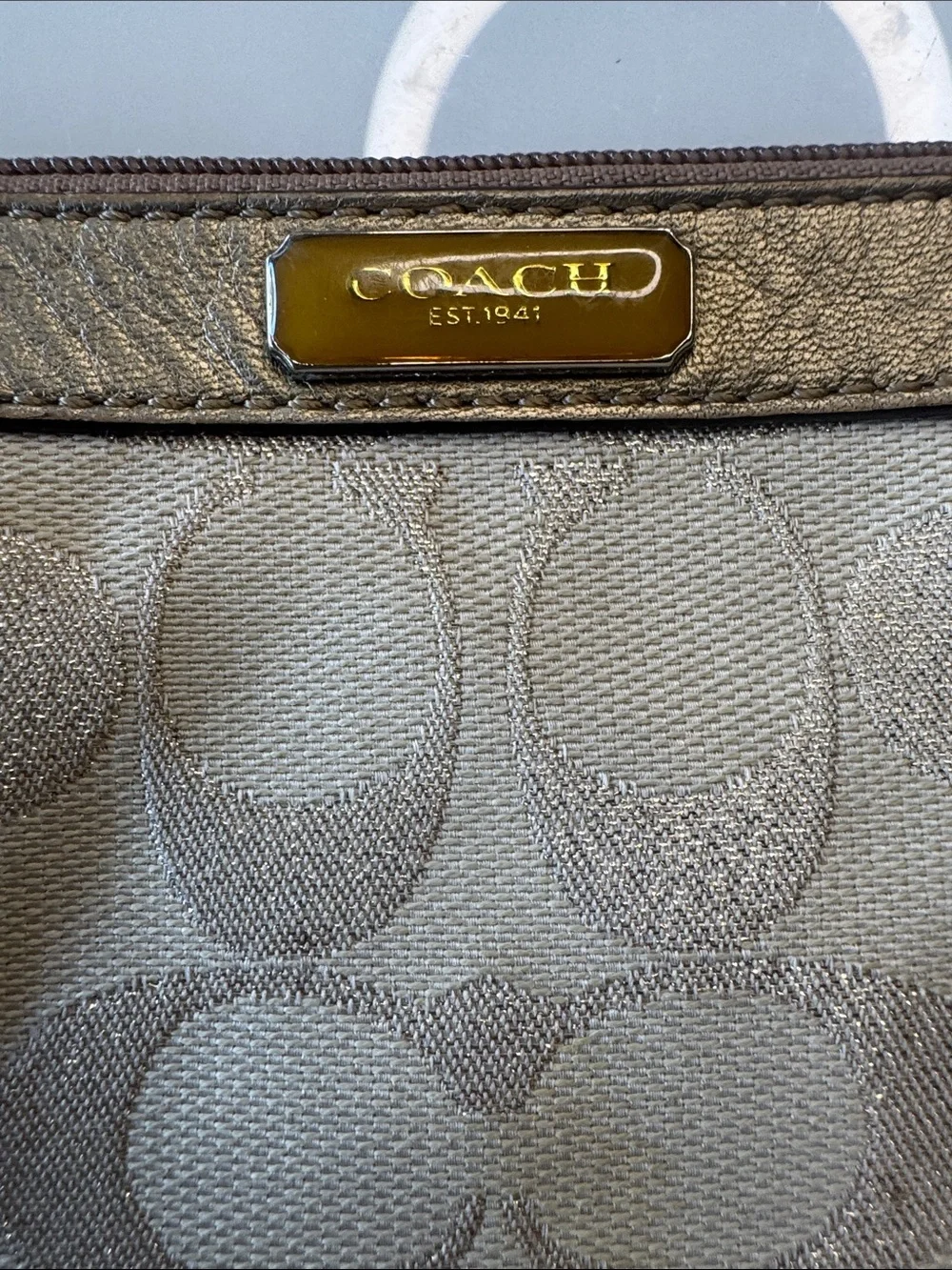 Coach Metallic Silver Signature Wristlet